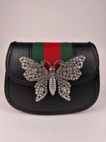 Auth Gucci Totem Sherry Crystal Butterfly Crossbody Shoulder Bag