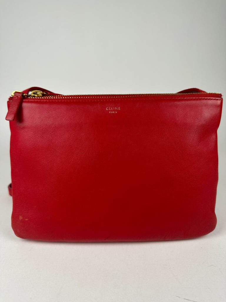 Red Celine Small Trio Leather Crossbody Bag – Designer Revival