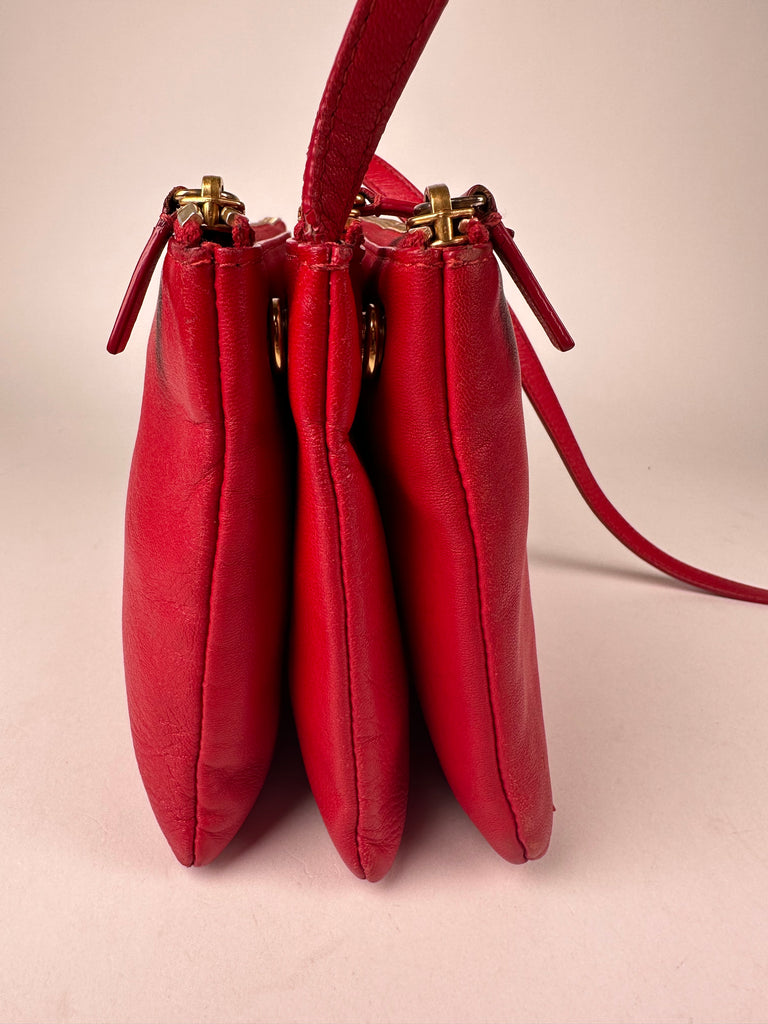 Céline Celine Red Trio Small Leather Crossbody Bag ref.711754