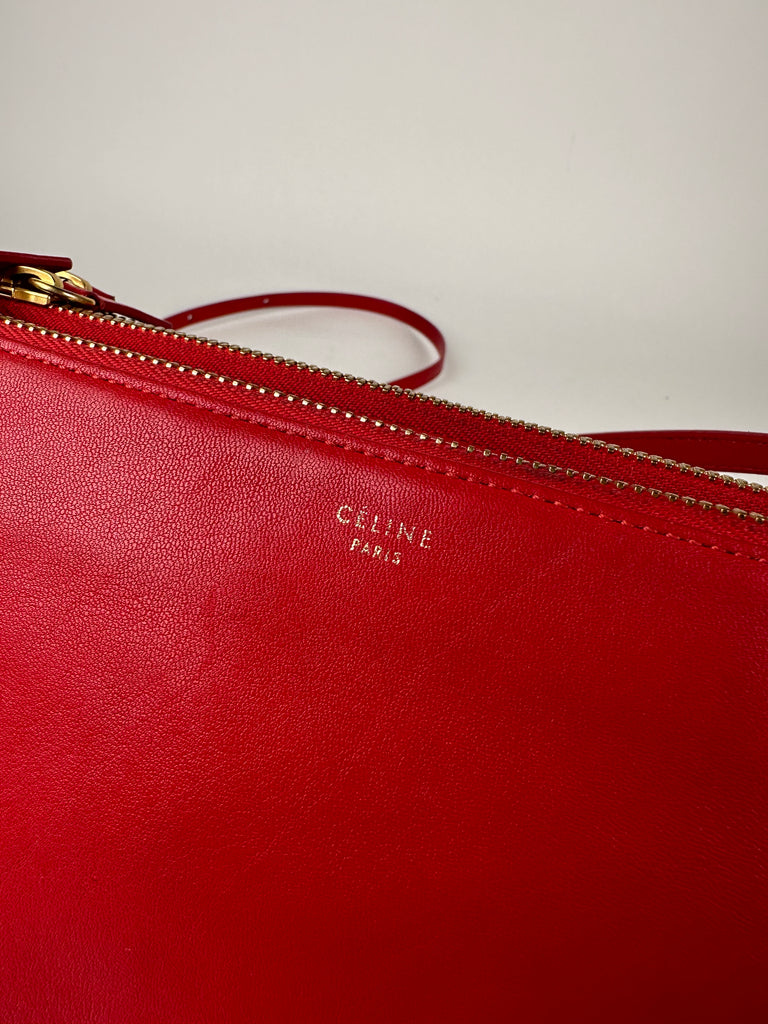 Céline Celine Red Trio Small Leather Crossbody Bag ref.711754