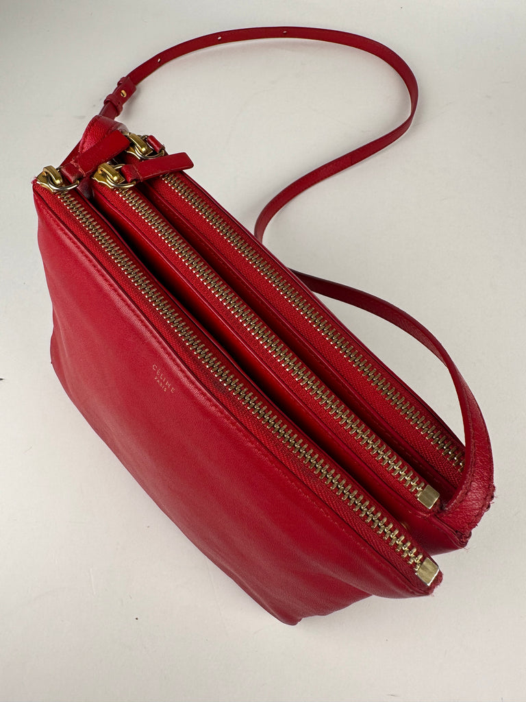 Celine Trio Leather Crossbody Bag Red