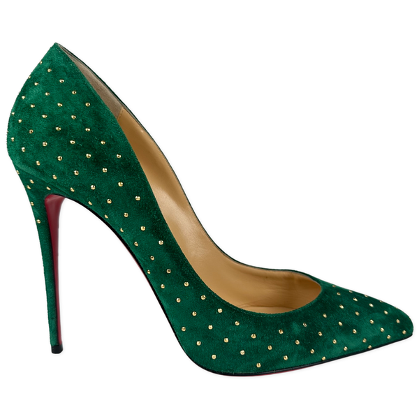 Christian Louboutin Pigalle Follies Plume Studded Suede Emerald Green Sacdelux