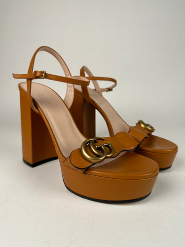 Gucci Beige Leather GG Marmont Ankle Strap Sandals Size 37.5 Gucci