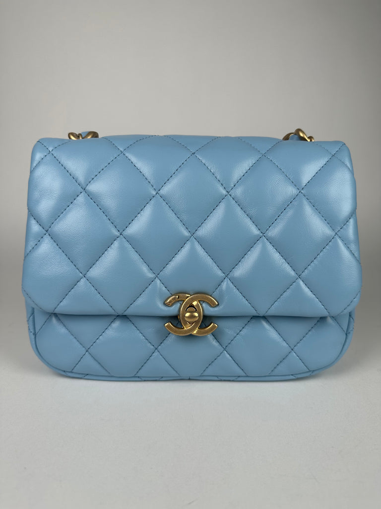 Chanel Light Blue Quilted Lambskin Mini Top Handle Bag
