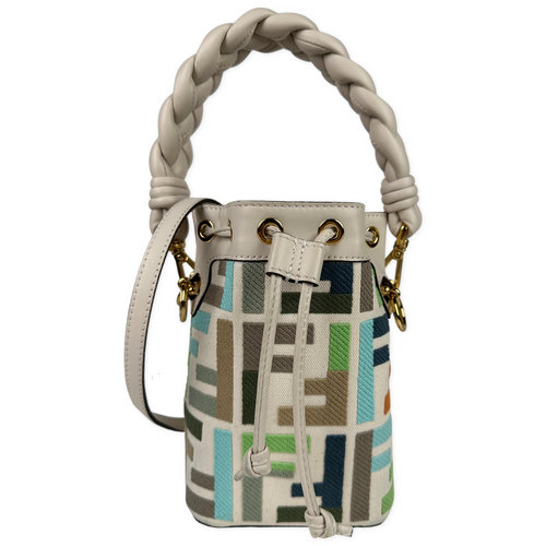 FENDI: Mon Tresor bag in canvas with jacquard FF and leather