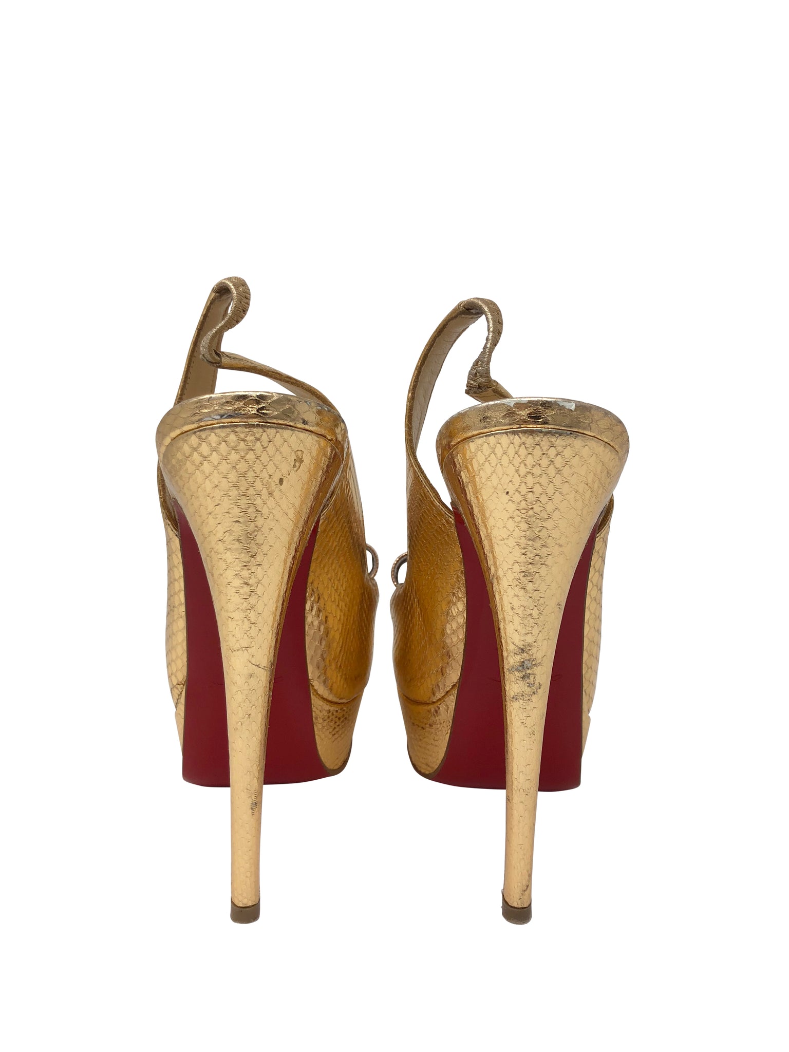 falskhed Glorious Arthur Christian Louboutin Heels Gold snakeskin with Bow Size 36 – Sacdelux