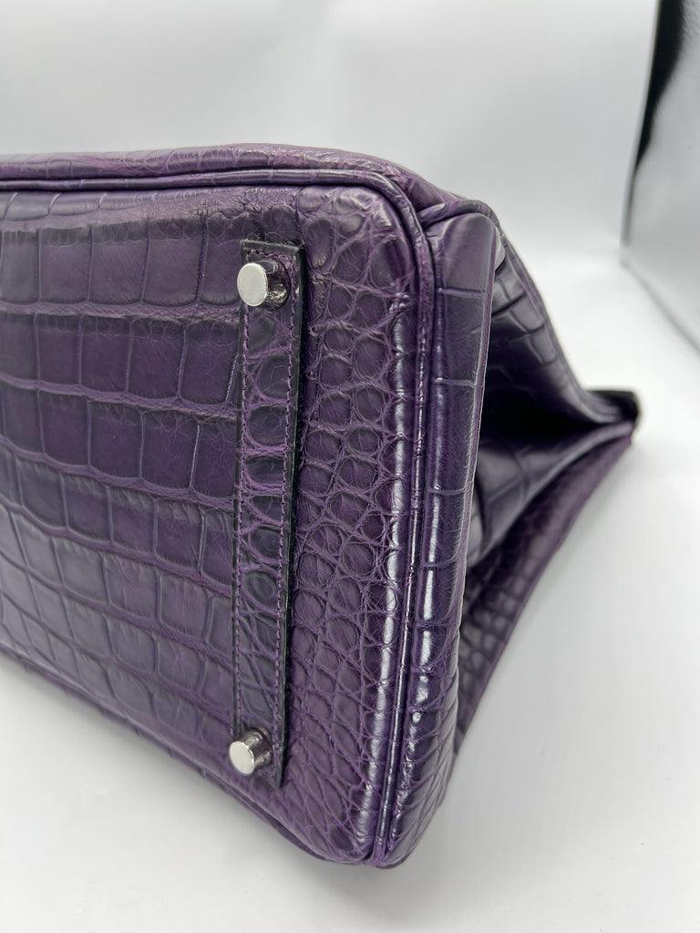Hermes Birkin 35cm Purple Matte Amethyst Crocodile Handbag