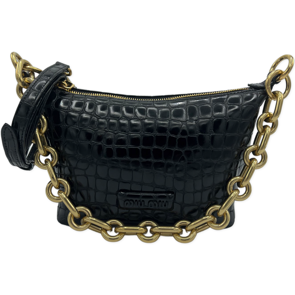 Chanel Gabrielle Hobo Bag Crocodile Emobssed Calfskin Small Gold in  Calfskin with Silver/Gold-tone - US